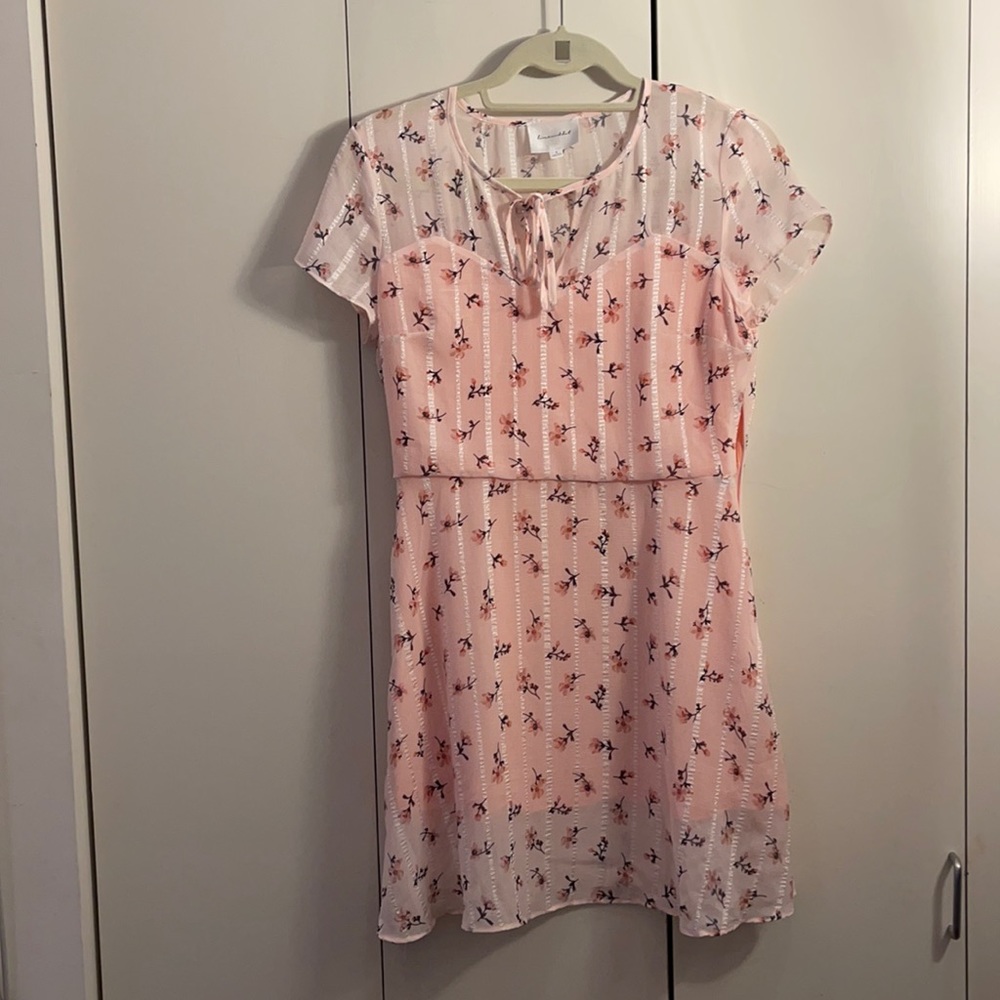 Line & Dot Malt Mini Dress in Peach.